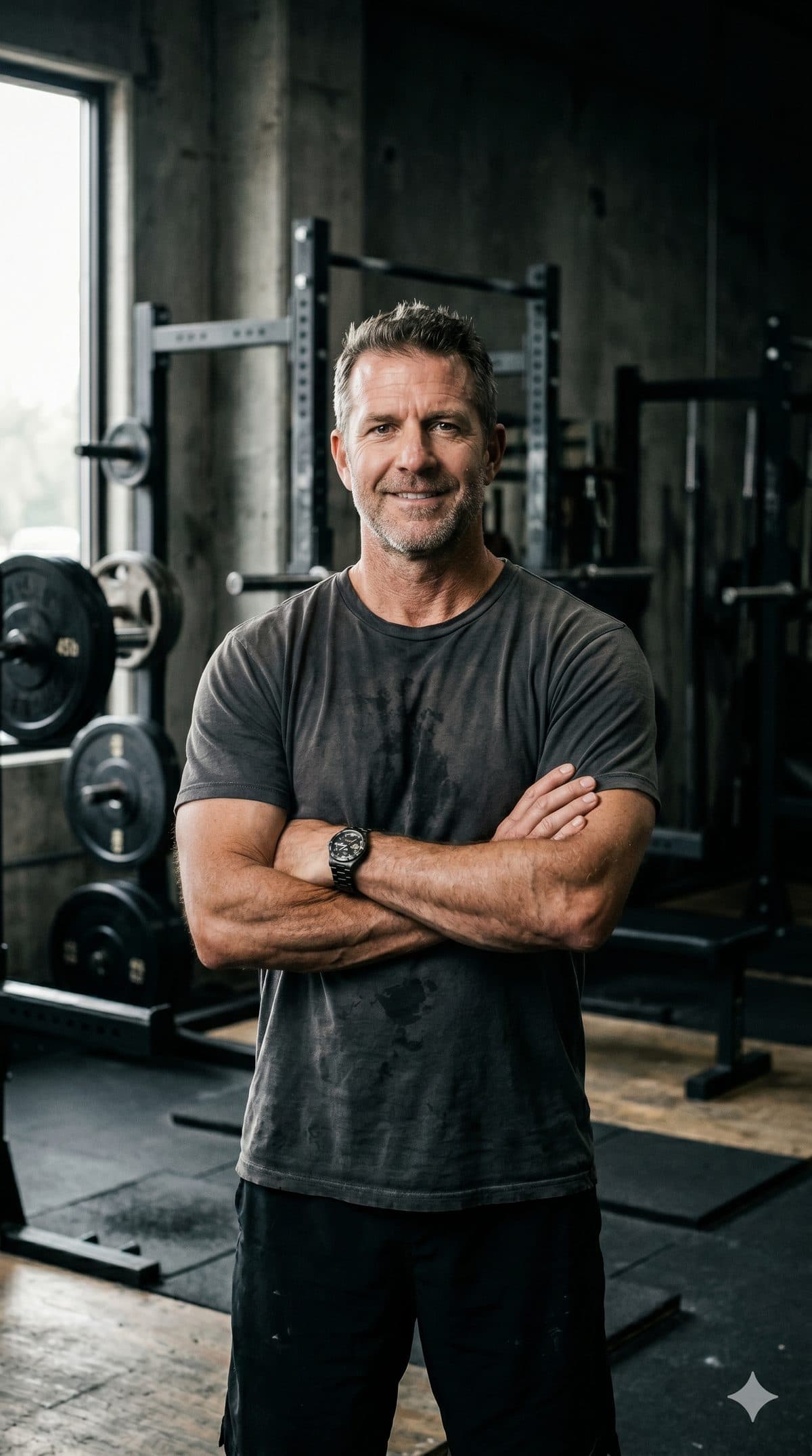 The founder of IronAtForty, a lifter in his late 40s, in the gym