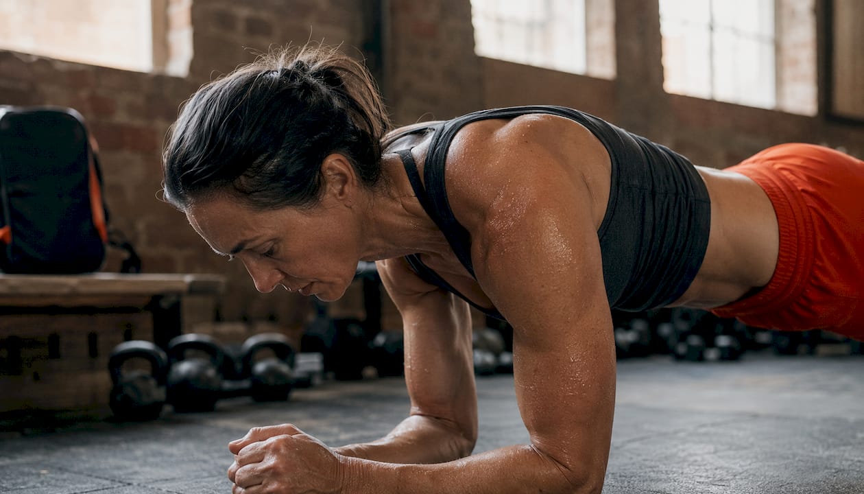 Close-up of forearm and core muscle tension